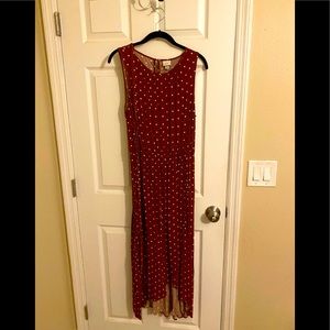 Brick red polka dot Target wrap dress.
